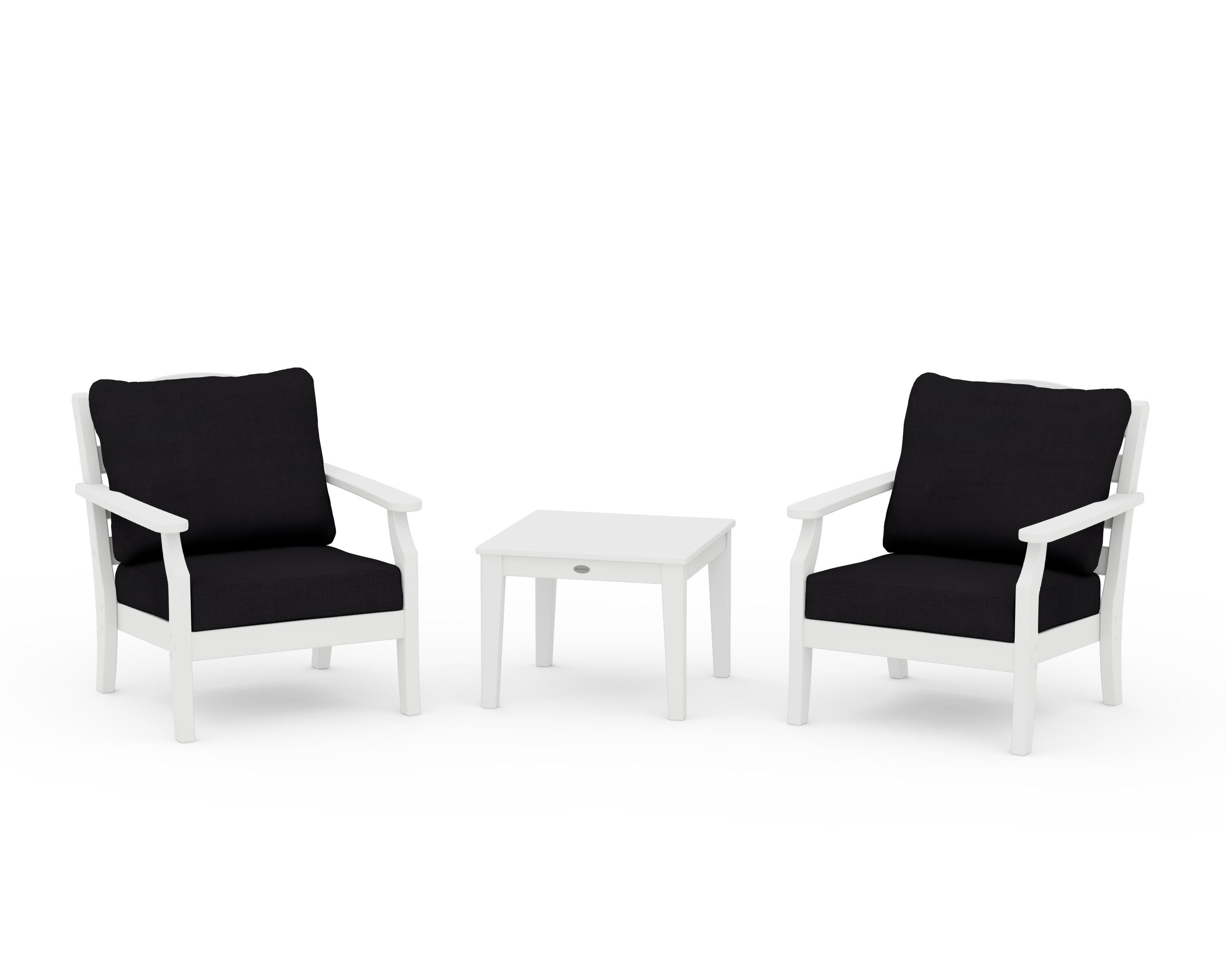 Draper James™ by  POLYWOOD® Savannah 3-Piece Deep Seating Set in White / Midnight Linen