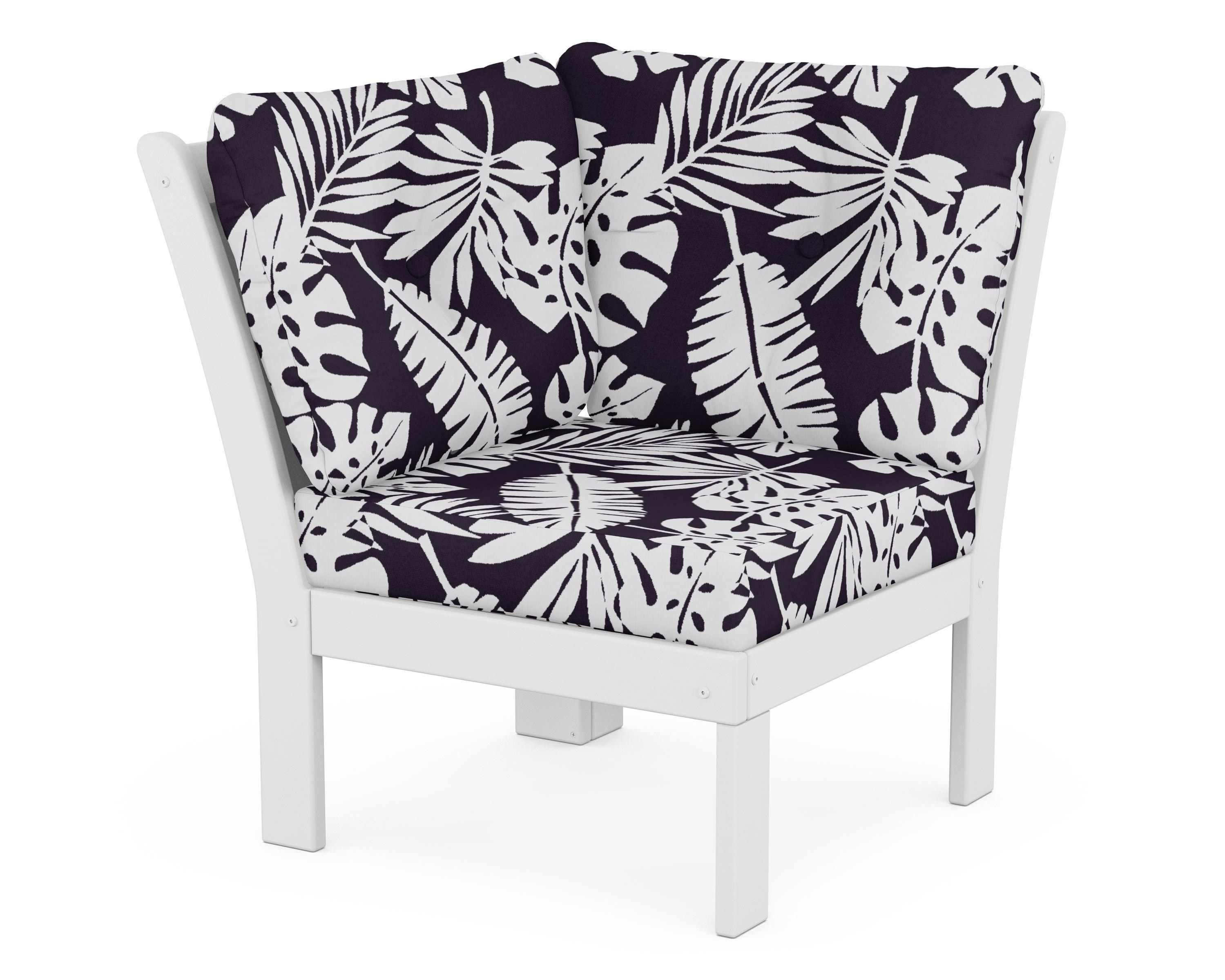 POLYWOOD® Vineyard Modular Corner Chair in White / Leaf Navy