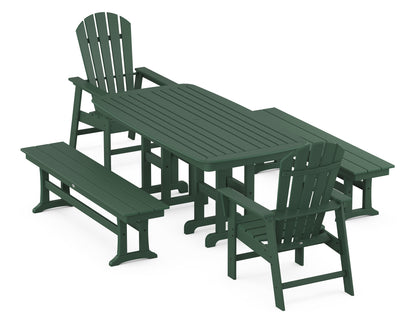 POLYWOOD® South Beach 5-Piece Dining Set with Benches in Green