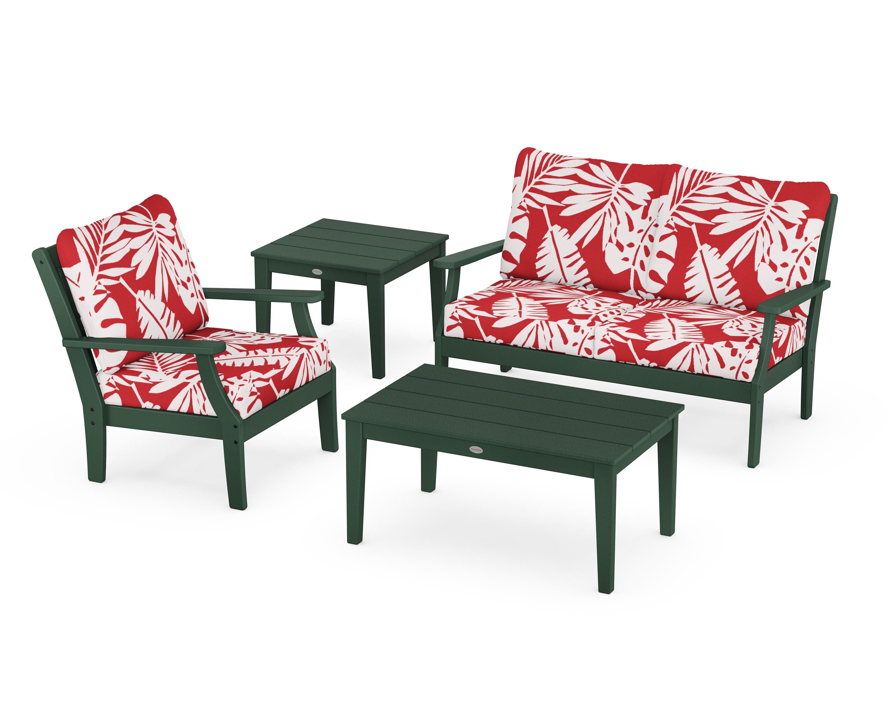 POLYWOOD® Braxton 4-Piece Deep Seating Set in Green / Leaf Crimson