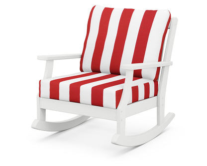 POLYWOOD® Braxton Deep Seating Rocking Chair in White / Cabana Stripe Crimson