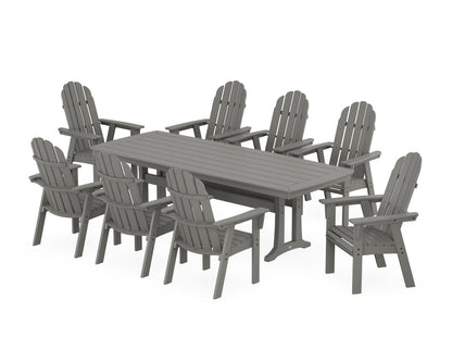 POLYWOOD® Vineyard Curveback Adirondack 9-Piece Dining Set with Trestle Legs in Slate Grey