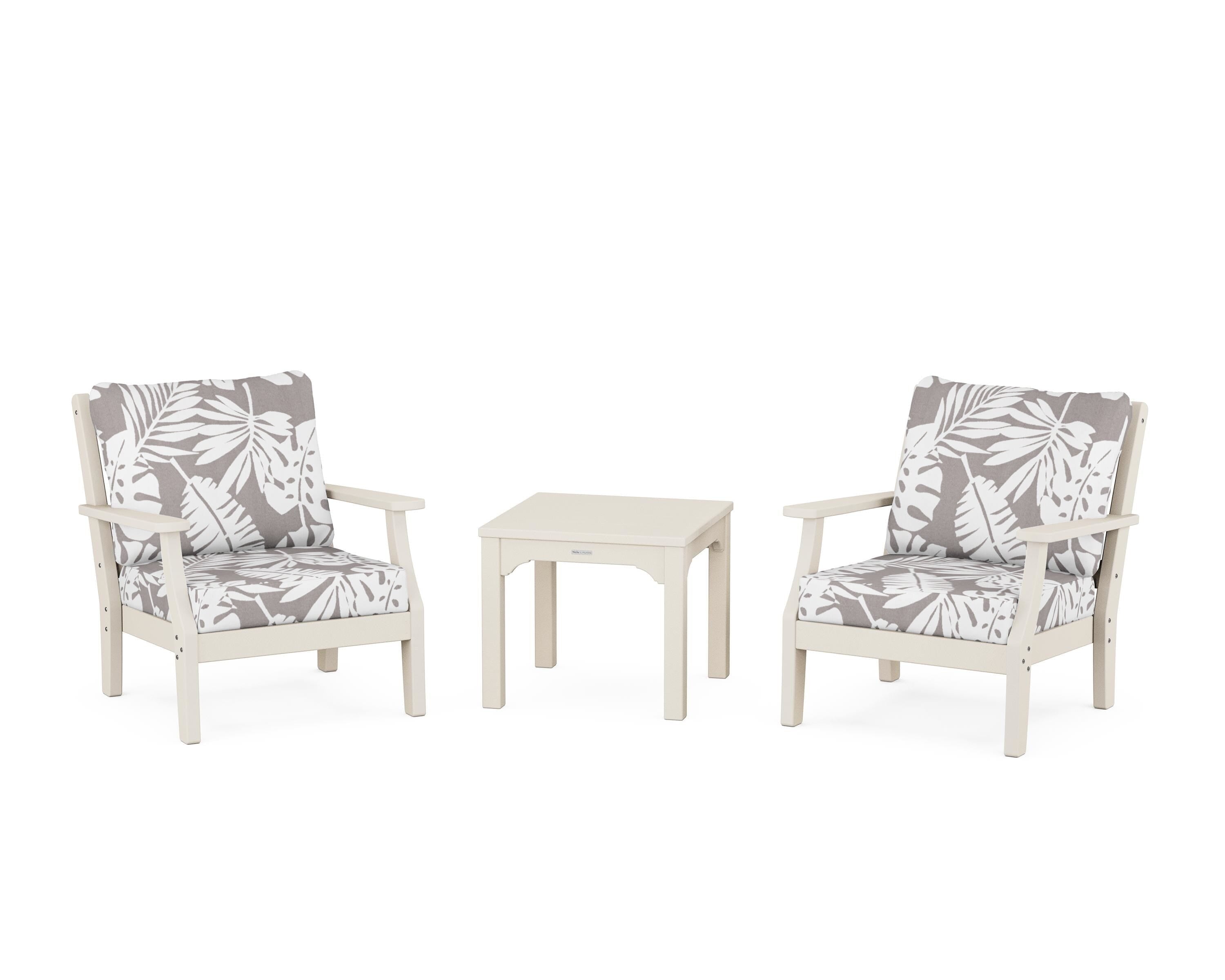 Martha Stewart by POLYWOOD® Chinoiserie 3-Piece Deep Seating Set in Sand / Leaf Grey Mist
