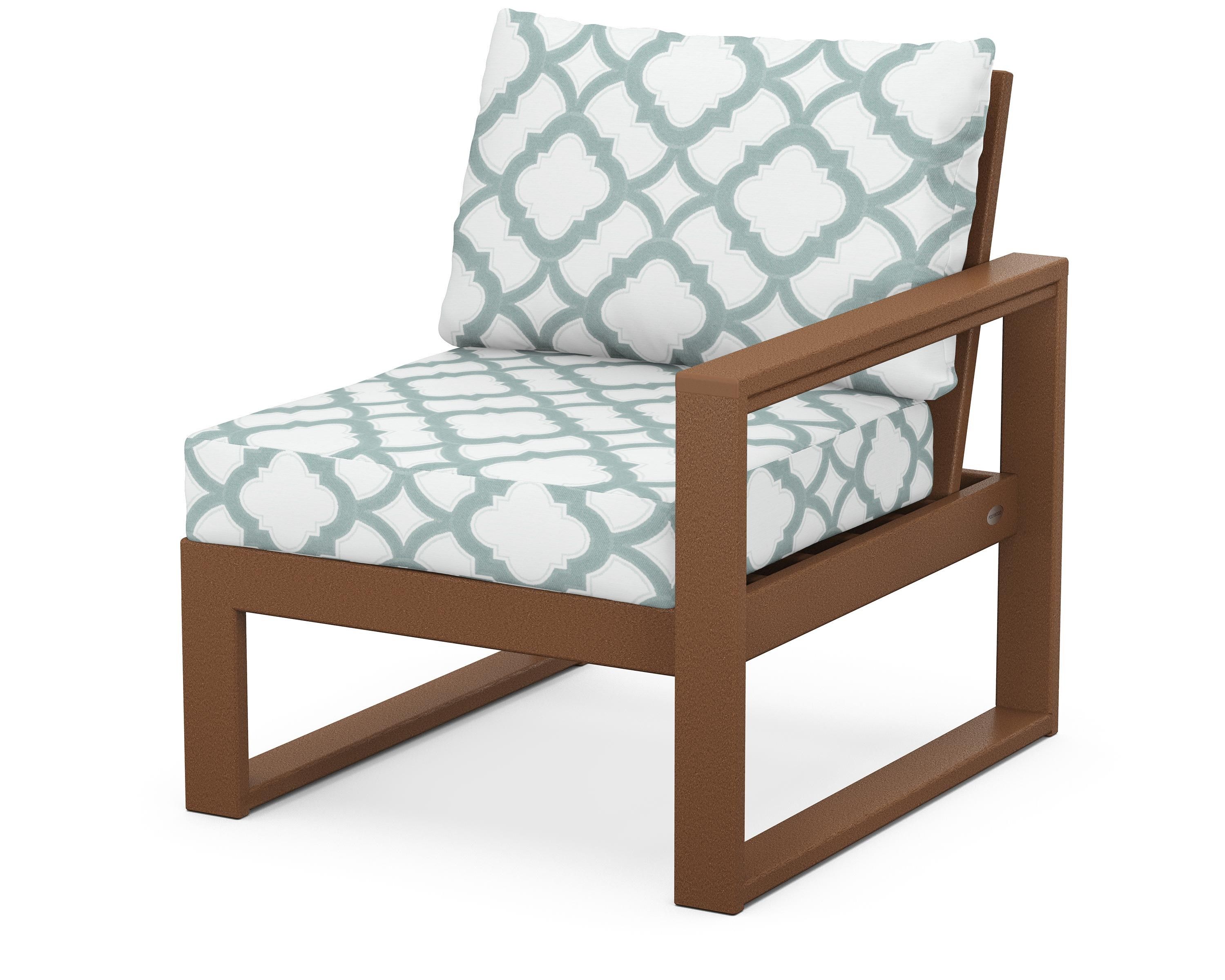 POLYWOOD® EDGE Modular Right Arm Chair in Teak / Trellis Glacier Spa