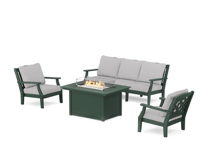 Martha Stewart by POLYWOOD® Chinoiserie Deep Seating Fire Pit Table Set in Green / Granite