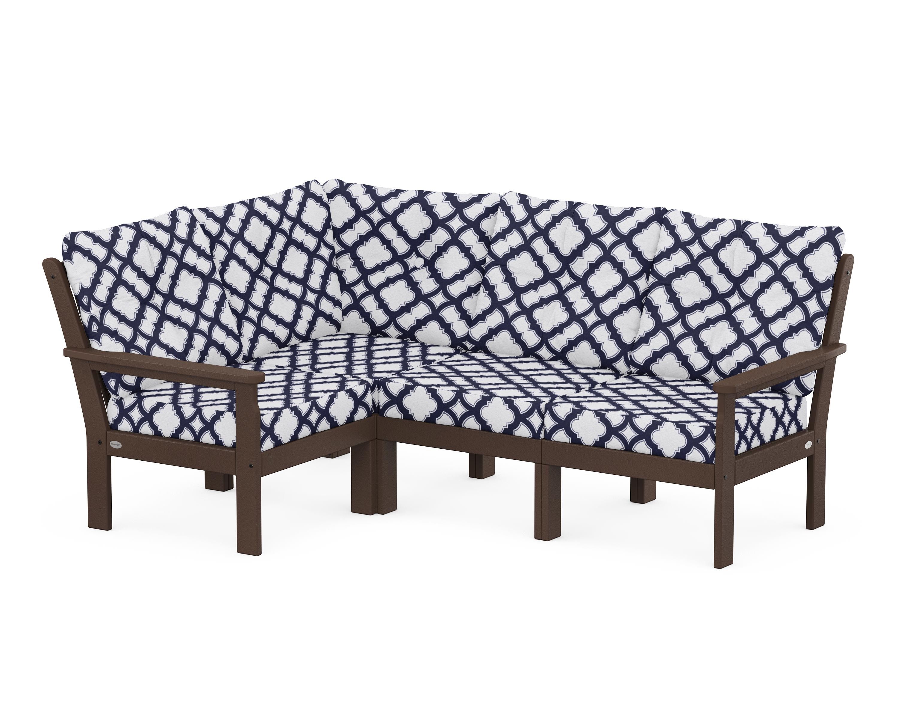 POLYWOOD® Vineyard 4-Piece Sectional in Mahogany / Trellis Navy