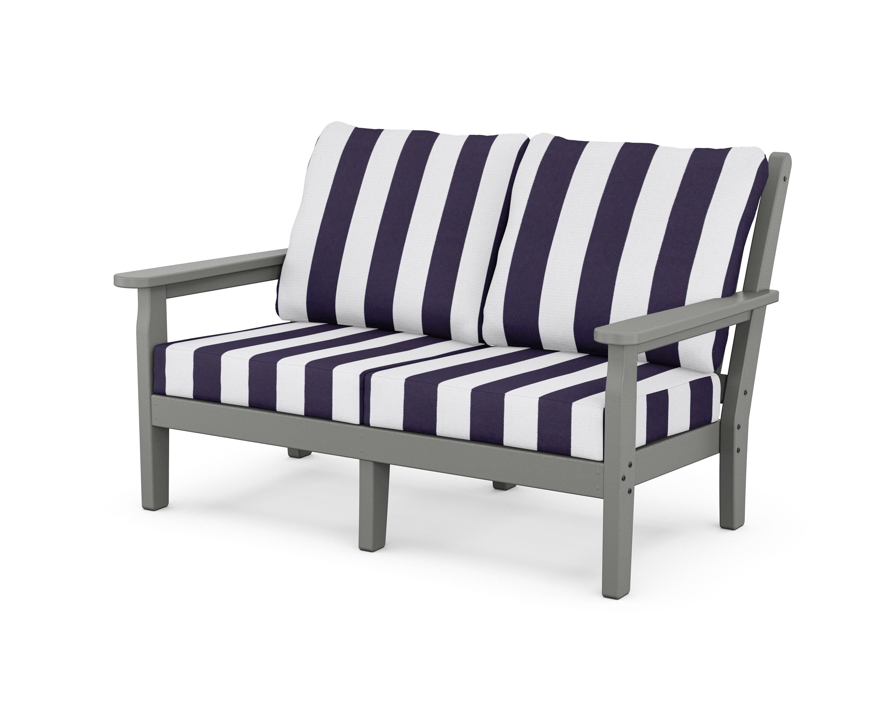 POLYWOOD® Chippendale Deep Seating Loveseat in Slate Grey / Cabana Stripe Navy