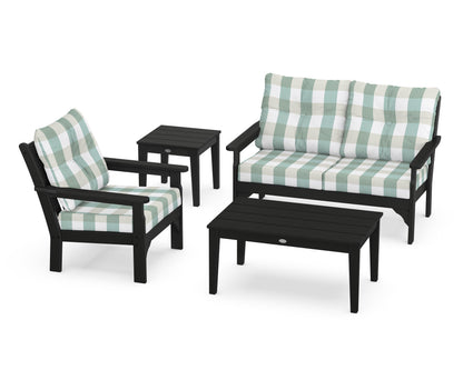 POLYWOOD® Vineyard 4-Piece Deep Seating Set in Black / Buffalo Plaid Glacier Spa