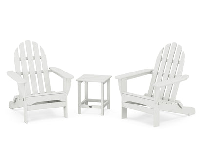 POLYWOOD® Classic Folding Adirondack 3-Piece Set with Long Island 18" Side Table in White