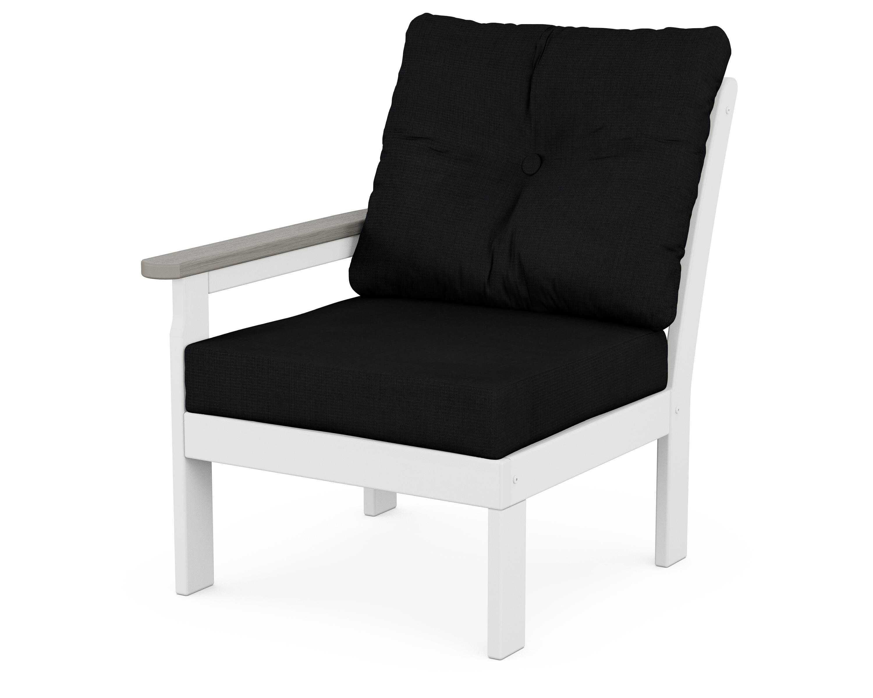 POLYWOOD® Vineyard Modular Left Arm Chair in White / Driftwood / Midnight Linen