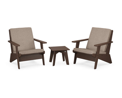 POLYWOOD® Riviera Modern Lounge 3-Piece Set in Mahogany / Spiced Burlap