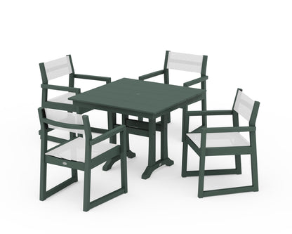POLYWOOD® EDGE Sling 5-Piece Farmhouse Dining Set with Trestle Legs in Green / White Sling