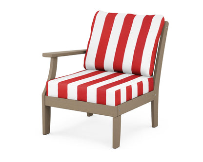 POLYWOOD® Braxton Modular Left Arm Chair in Vintage Sahara / Cabana Stripe Crimson