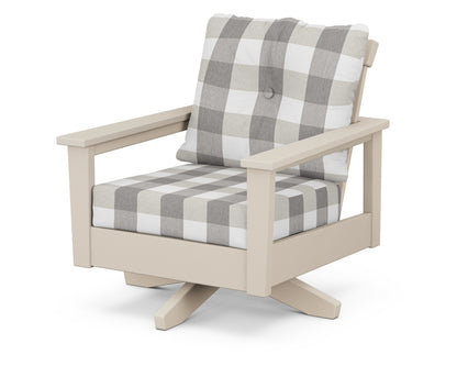 POLYWOOD® Prescott Deep Seating Swivel Chair in Sand / Buffalo Plaid Grey Mist