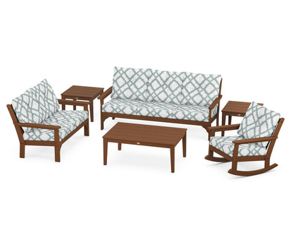 POLYWOOD® Vineyard 6-Piece Deep Seating Set in Teak / Trellis Glacier Spa