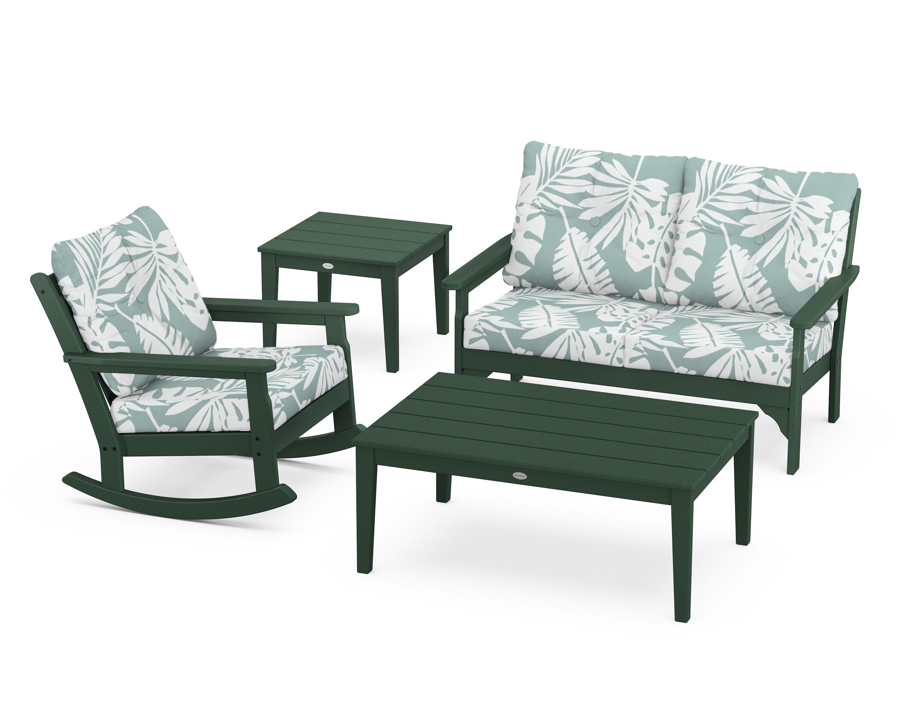 POLYWOOD® Vineyard 4-Piece Deep Seating Rocker Set in Green / Leaf Glacier Spa