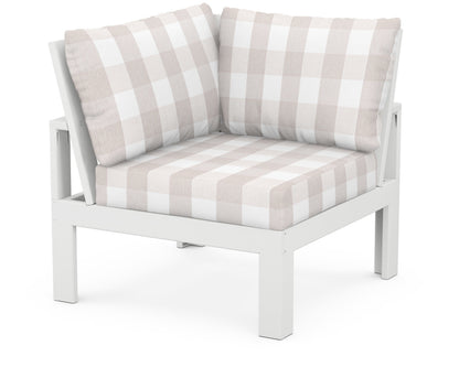 Unbranded Modular Corner Chair in White / Buffalo Plaid Dune Burlap