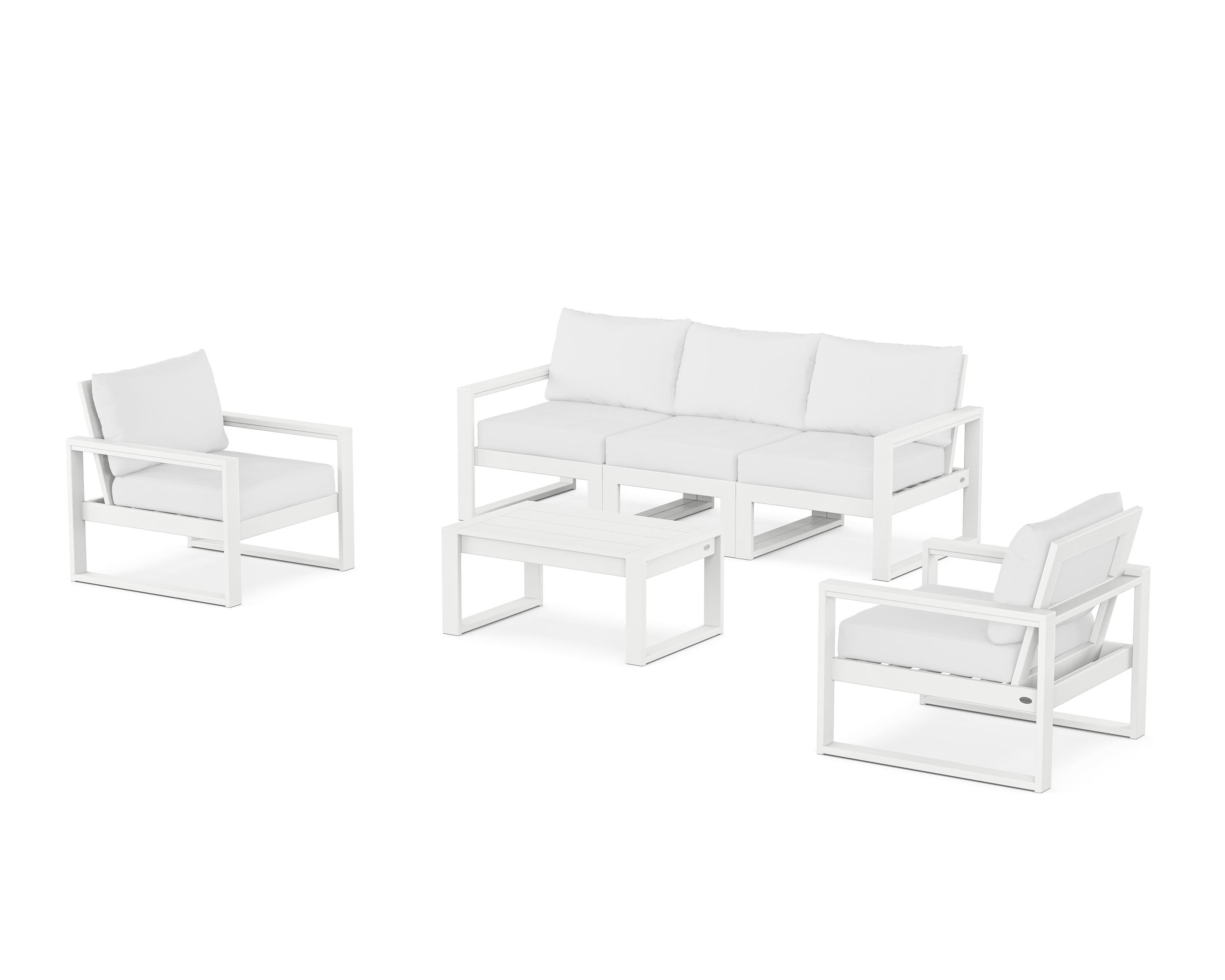 POLYWOOD® EDGE Sectional 4-Piece Deep Seating Set with Sofa in White / Natural