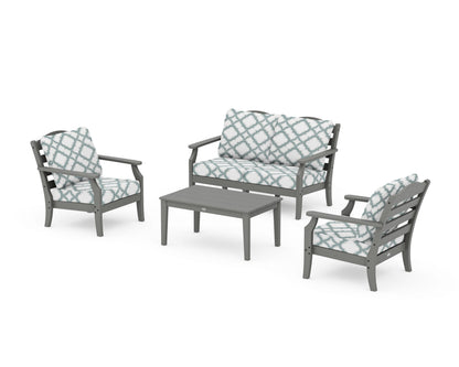 Draper James™ by  POLYWOOD® Savannah 4-Piece Deep Seating Set with Loveseat in Slate Grey / Trellis Glacier Spa