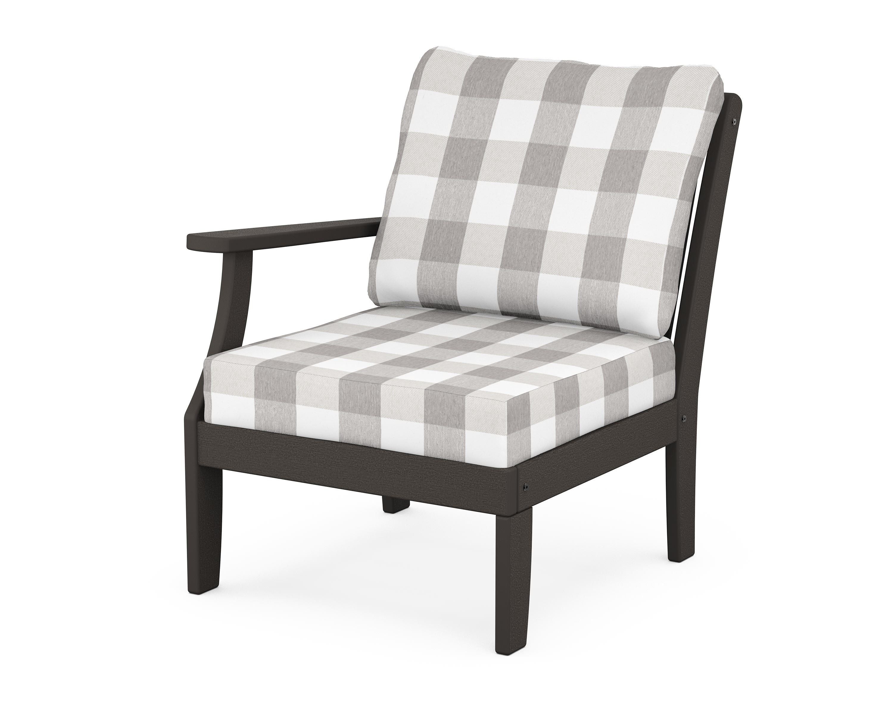 POLYWOOD® Braxton Modular Left Arm Chair in Vintage Coffee / Buffalo Plaid Grey Mist