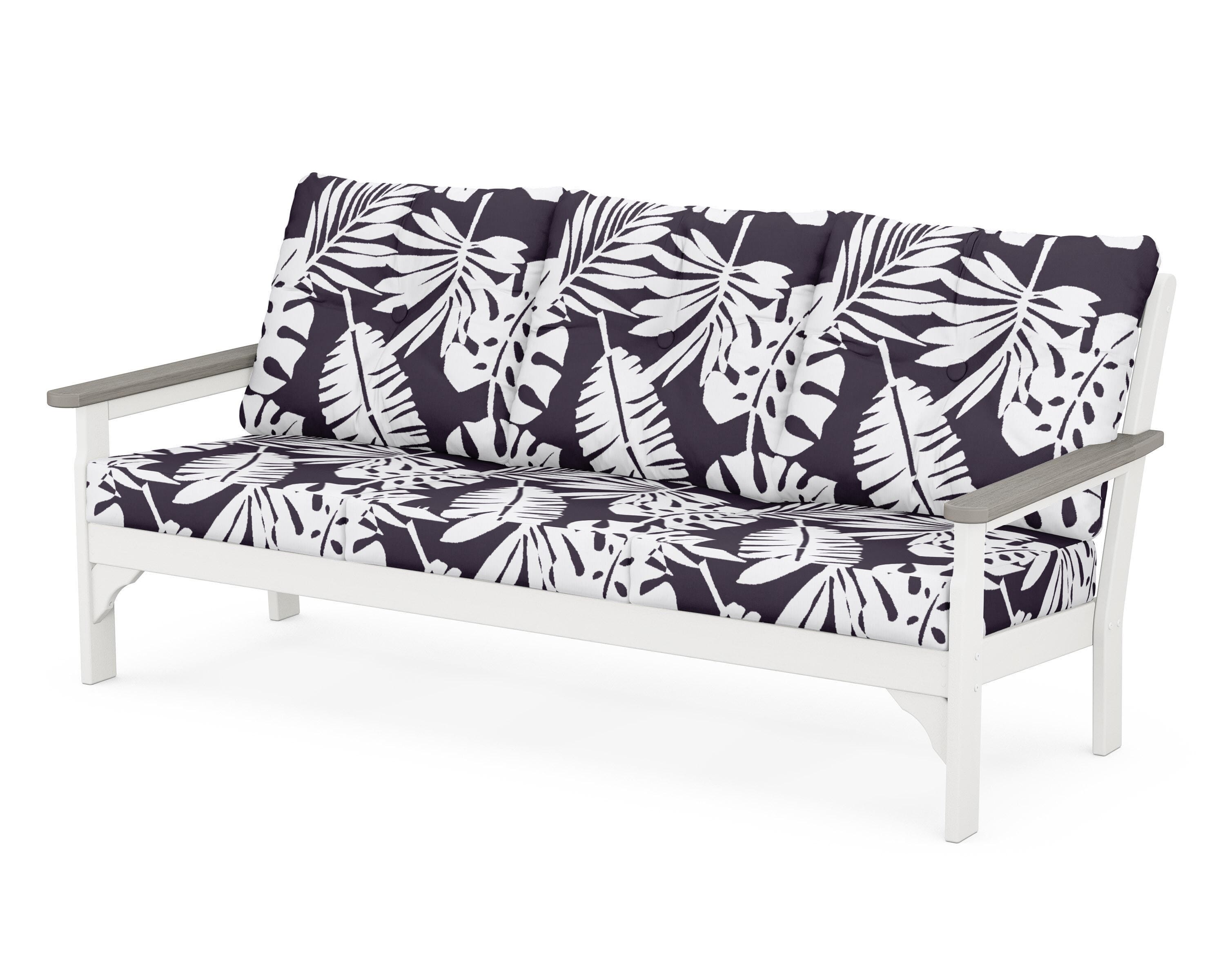 POLYWOOD® Vineyard Deep Seating Sofa in White / Driftwood / Leaf Navy