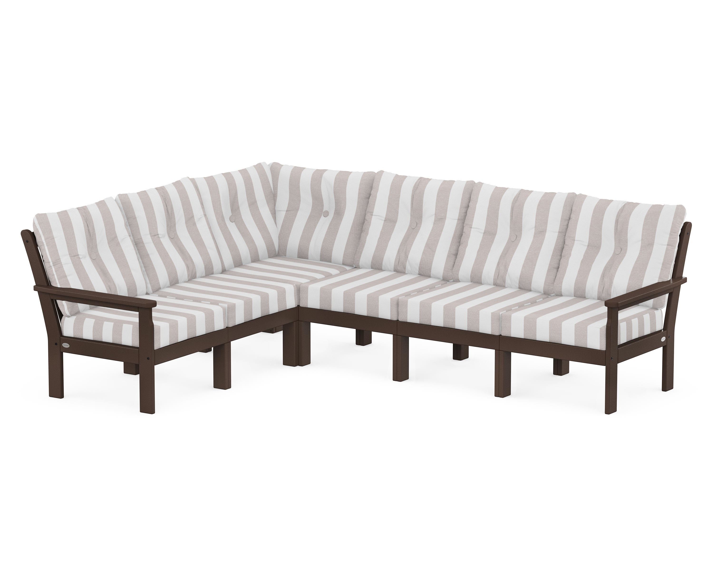 POLYWOOD® Vineyard 6-Piece Sectional in Mahogany / Cabana Stripe Dune Burlap