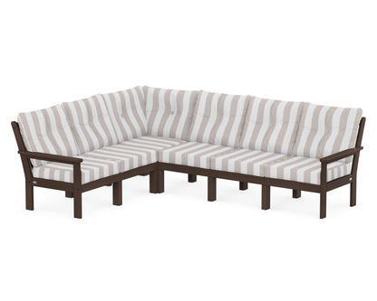 POLYWOOD® Vineyard 6-Piece Sectional in Mahogany / Cabana Stripe Dune Burlap