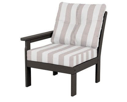 POLYWOOD® Vineyard Modular Left Arm Chair in Vintage Coffee / Cabana Stripe Dune Burlap
