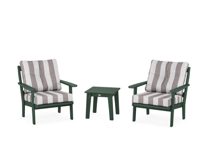 POLYWOOD® Mission 3-Piece Deep Seating Set in Green / Cabana Stripe Grey Mist