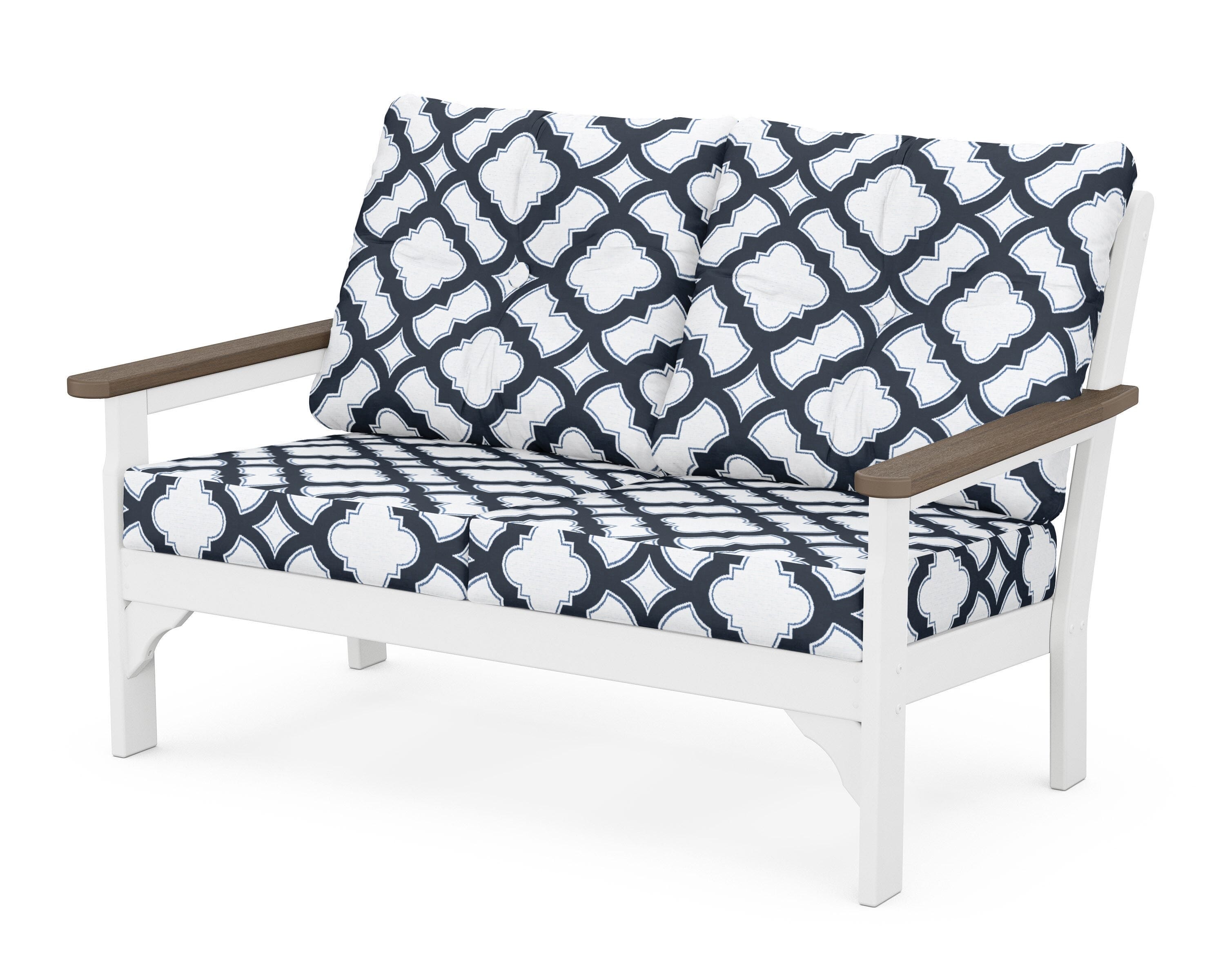 POLYWOOD® Vineyard Deep Seating Loveseat in White / Kona / Trellis Marine Indigo