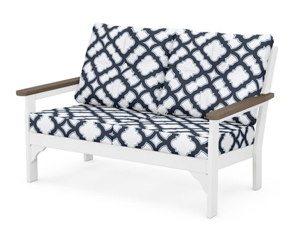 POLYWOOD® Vineyard Deep Seating Loveseat in White / Kona / Trellis Marine Indigo