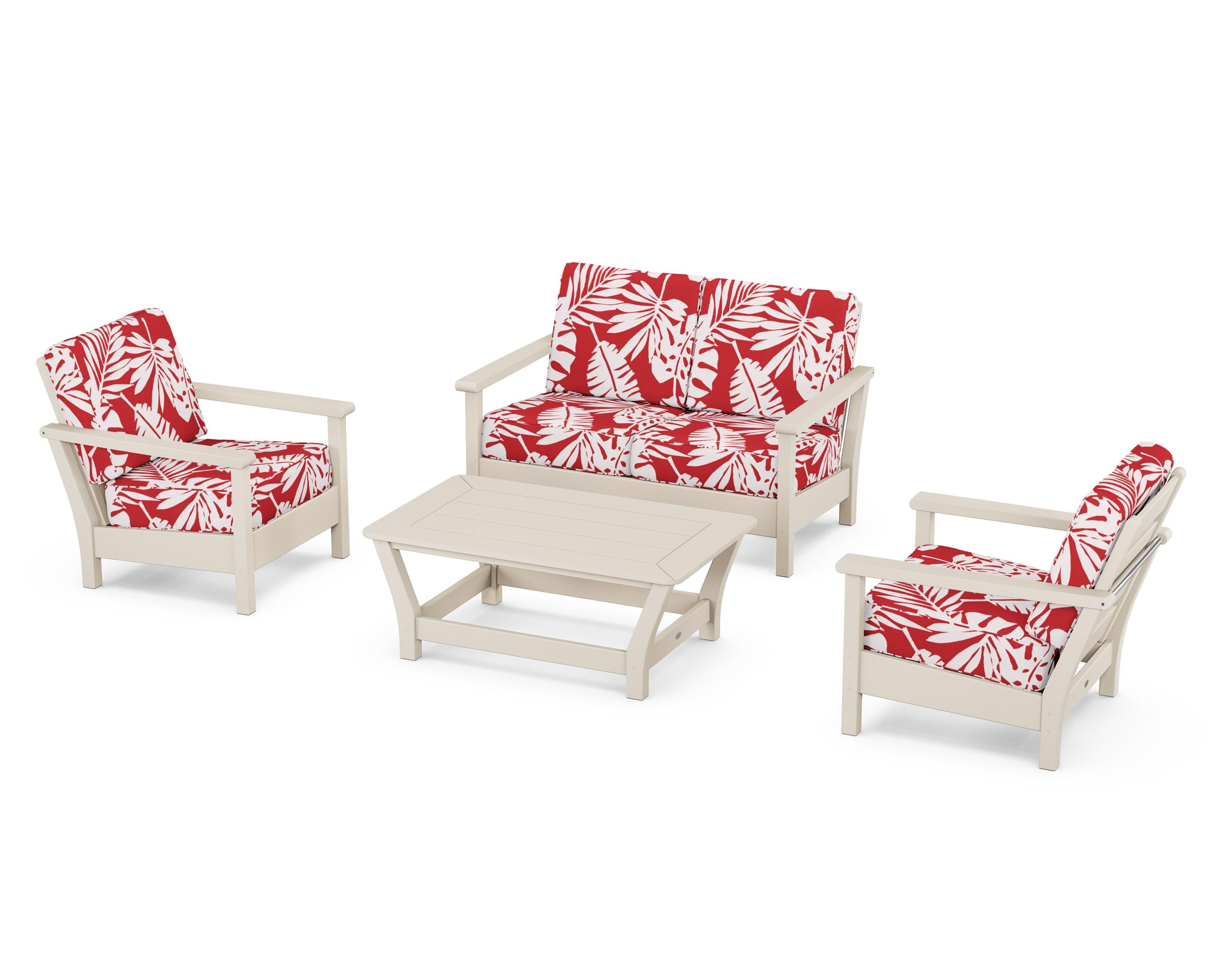POLYWOOD® Harbour 4-Piece Deep Seating Set in Sand / Leaf Crimson