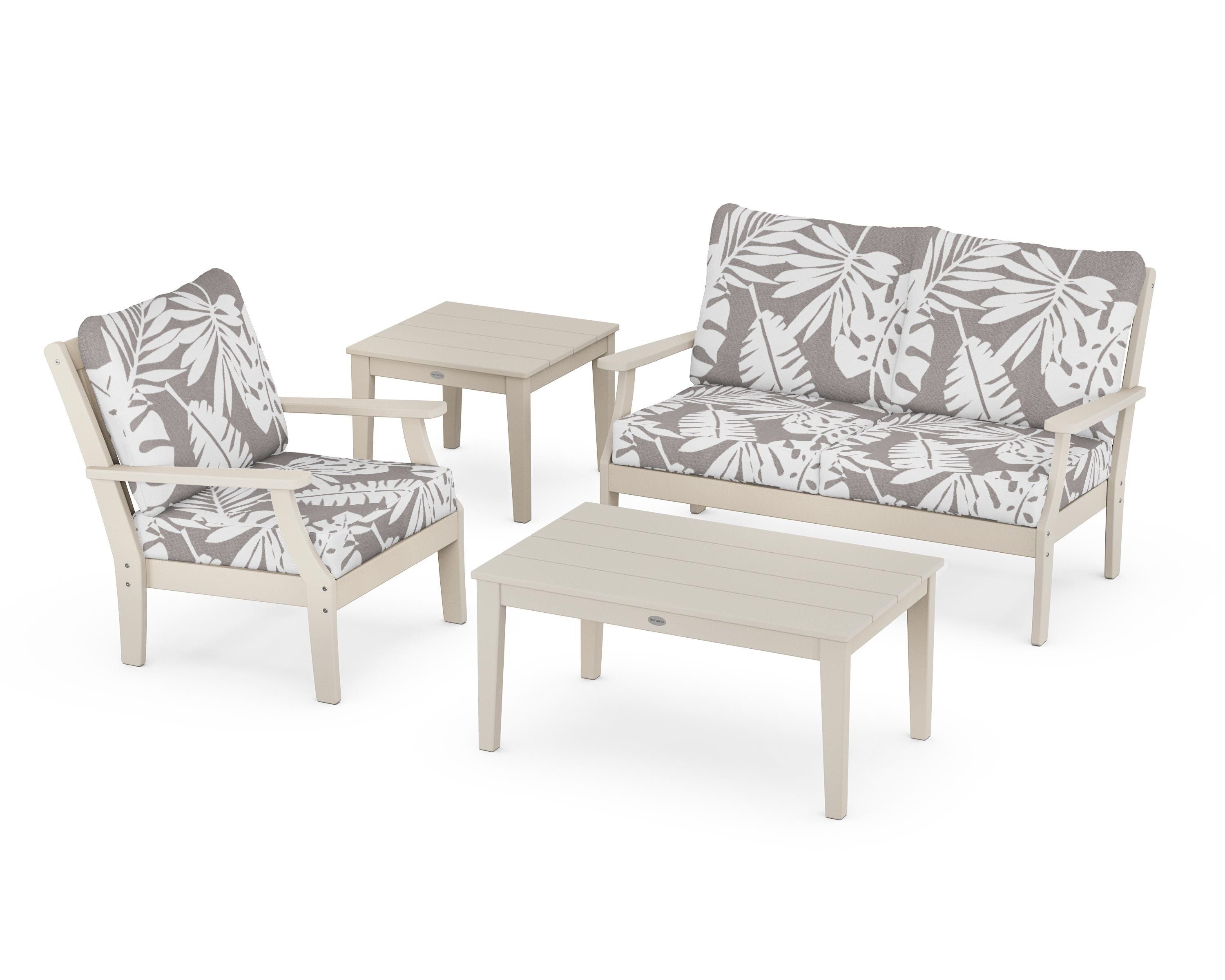 POLYWOOD® Braxton 4-Piece Deep Seating Set in Sand / Leaf Grey Mist
