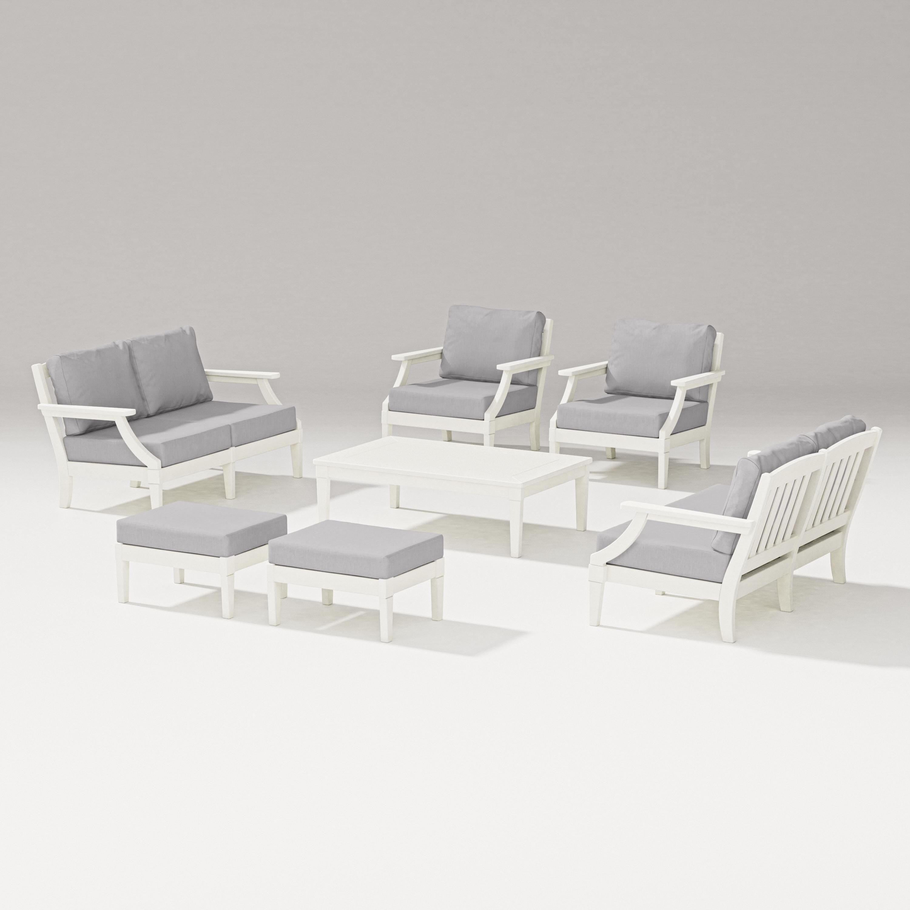 PW Designer Series Estate 7-Piece Lounge Loveseat Set in Vintage White / Granite