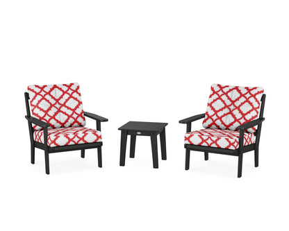 POLYWOOD® Prairie 3-Piece Deep Seating Set in Black / Trellis Crimson