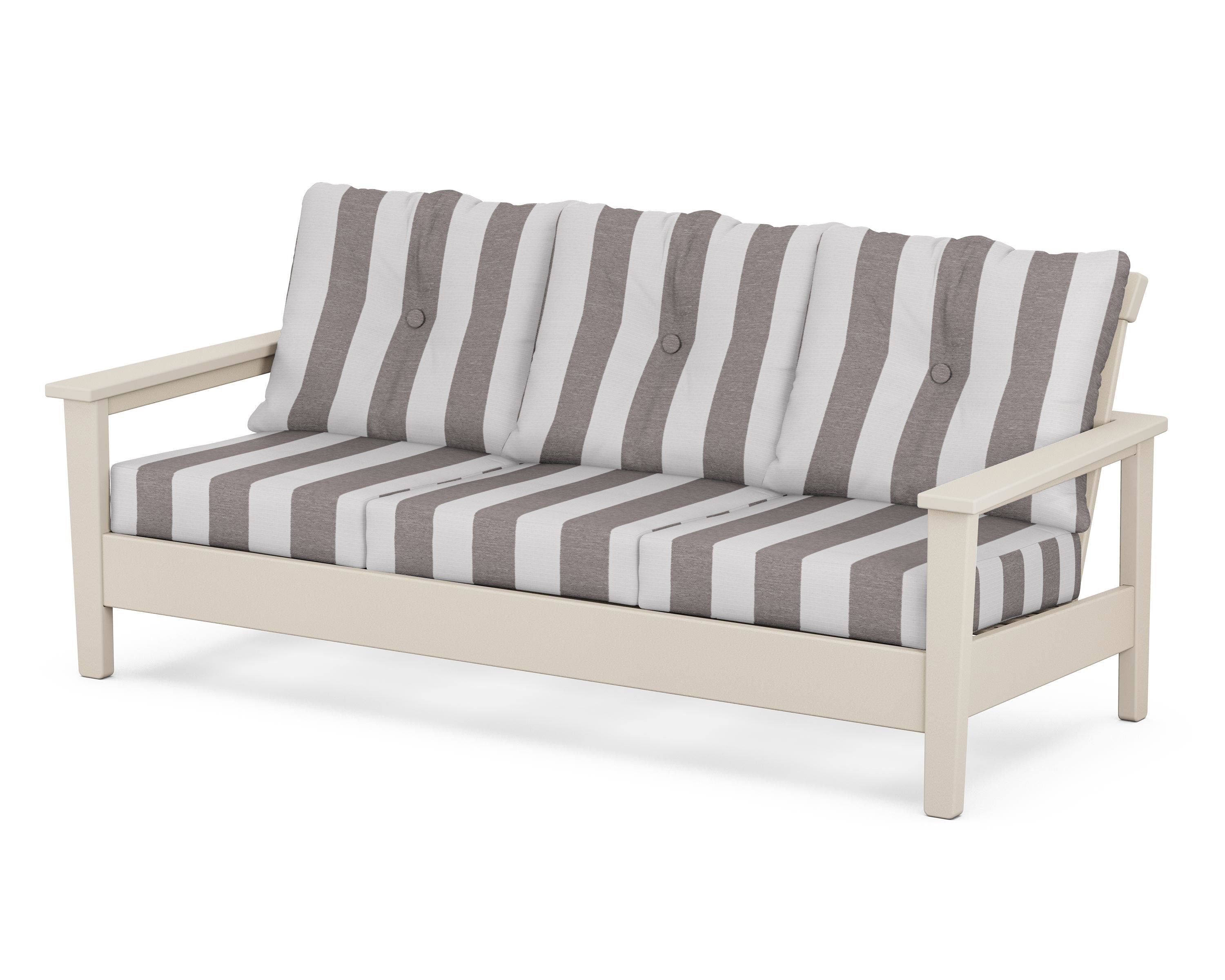 POLYWOOD® Prescott Deep Seating Sofa in Sand / Cabana Stripe Grey Mist