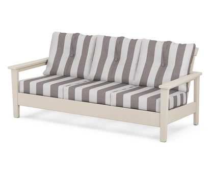 POLYWOOD® Prescott Deep Seating Sofa in Sand / Cabana Stripe Grey Mist