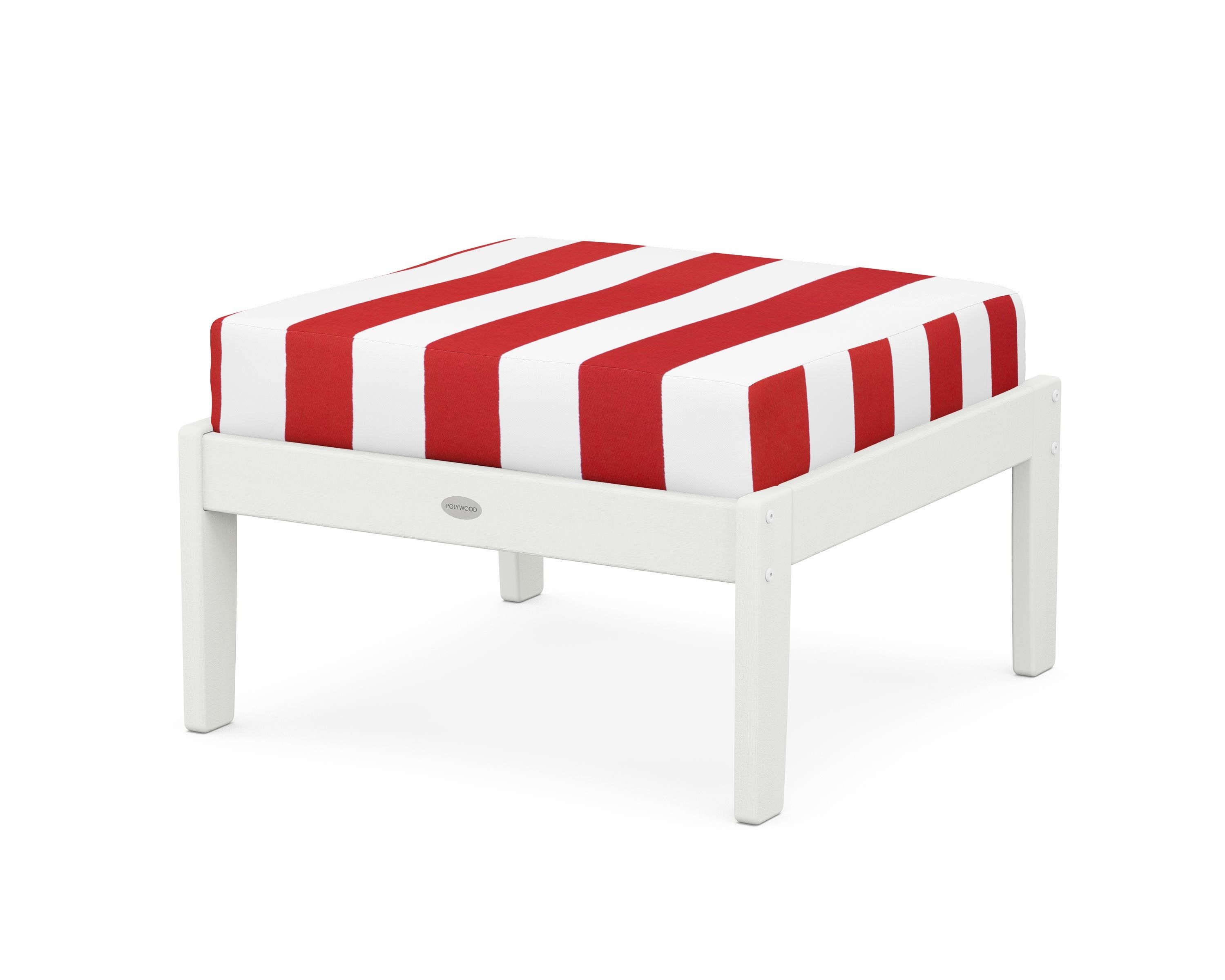 POLYWOOD® Braxton Deep Seating Ottoman in Vintage White / Cabana Stripe Crimson
