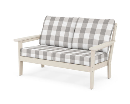 Country Living Cottage Deep Seating Loveseat in Sand / Buffalo Plaid Grey Mist