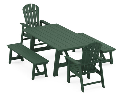 POLYWOOD® South Beach 5-Piece Rustic Farmhouse Dining Set With Benches in Green