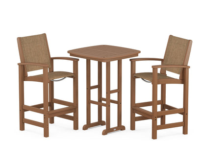 POLYWOOD® Coastal 3-Piece Bar Set in Teak / Burlap Sling
