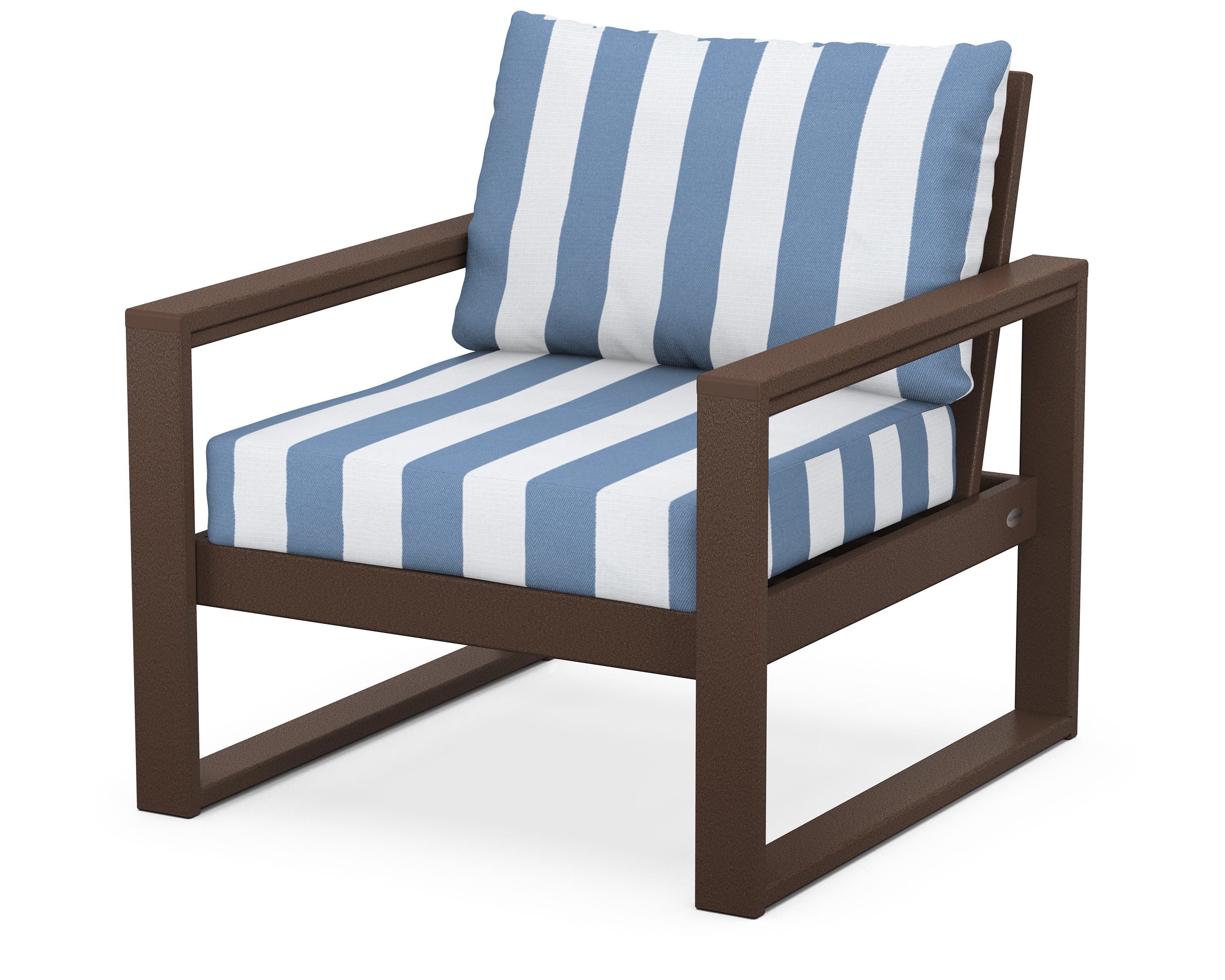 POLYWOOD® EDGE Club Chair in Mahogany / Cabana Stripe Sky Blue
