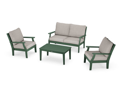 POLYWOOD® Braxton 4-Piece Deep Seating Chair Set in Green / Weathered Tweed