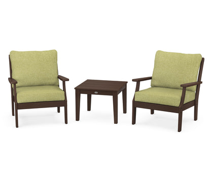 POLYWOOD® Braxton 3-Piece Deep Seating Set in Mahogany / Chartreuse Boucle