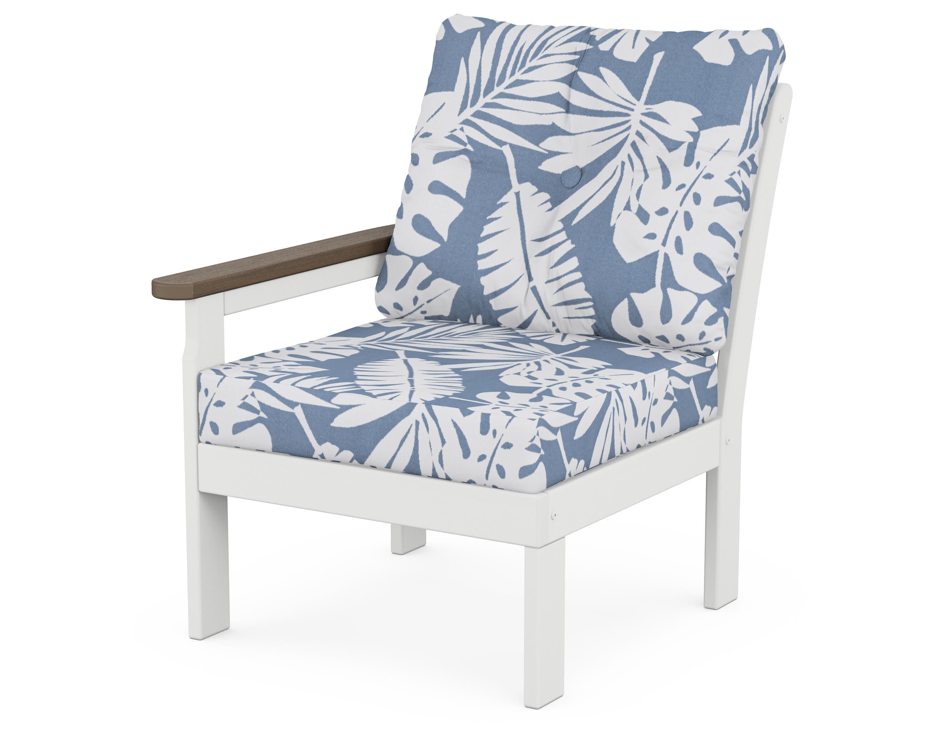 POLYWOOD® Vineyard Modular Left Arm Chair in White / Kona / Leaf Sky Blue