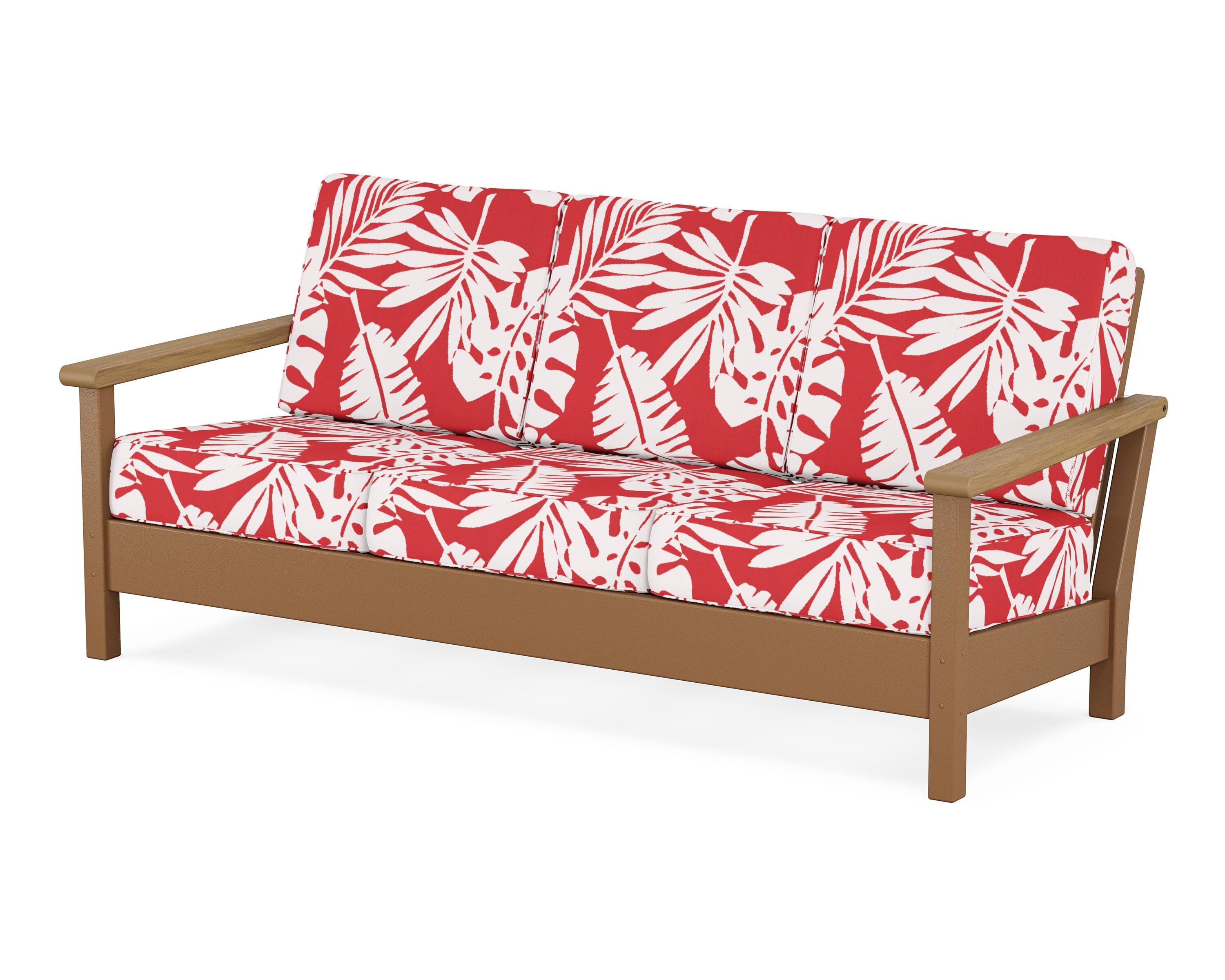 POLYWOOD® Harbour Deep Seating Sofa in Teak / Natural / Leaf Crimson