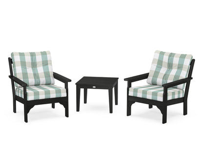 POLYWOOD® Vineyard 3-Piece Deep Seating Set in Black / Buffalo Plaid Glacier Spa