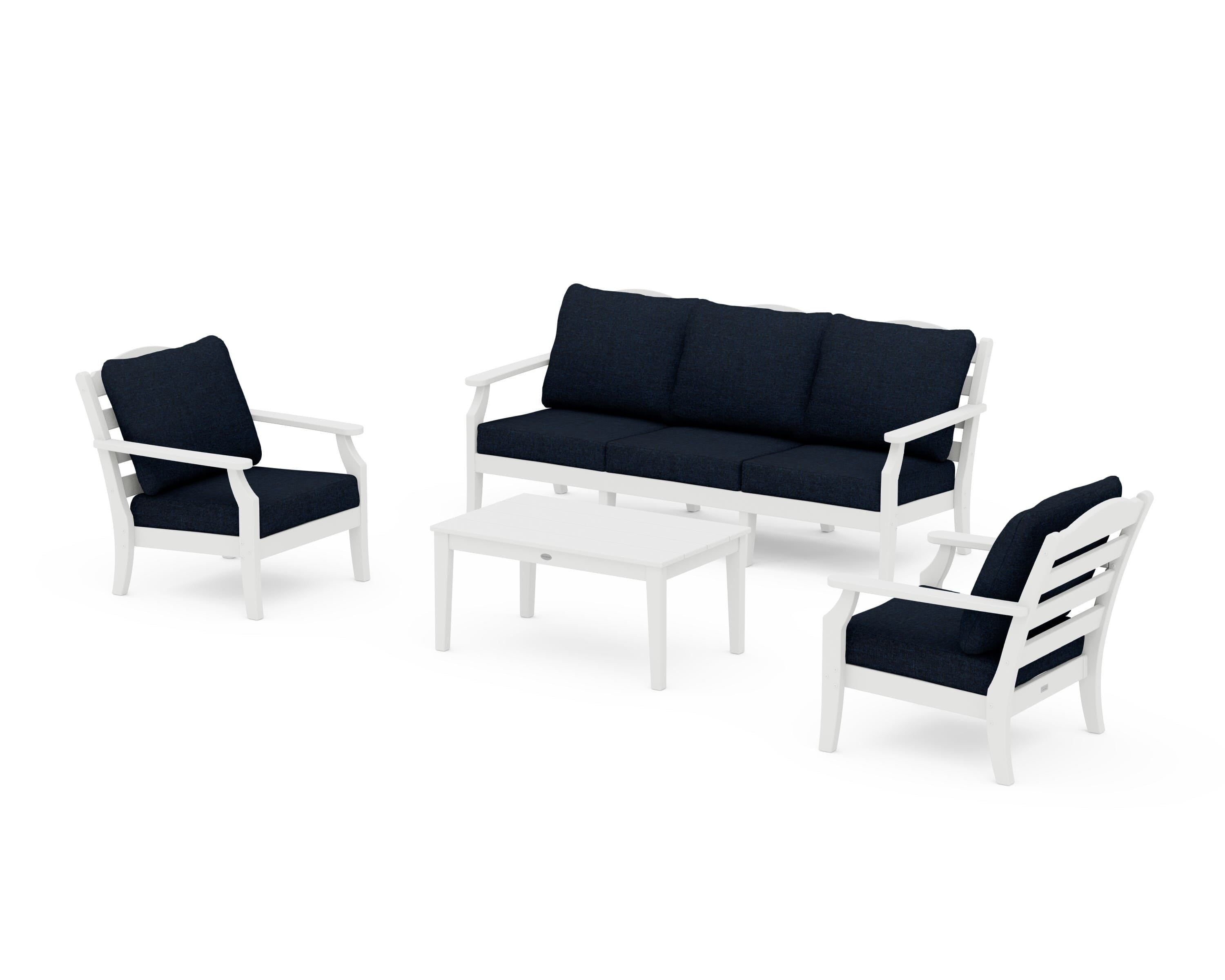 Draper James™ by  POLYWOOD® Savannah 4-Piece Deep Seating Set with Sofa in White / Marine Indigo