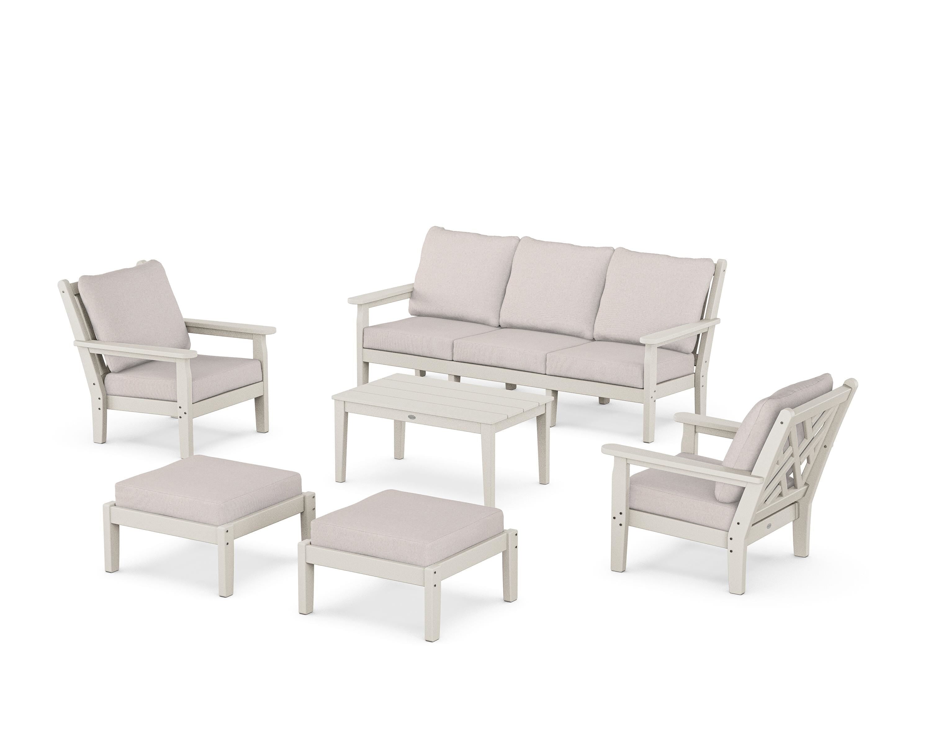 POLYWOOD® Chippendale 6-Piece Lounge Sofa Set in Sand / Dune Burlap