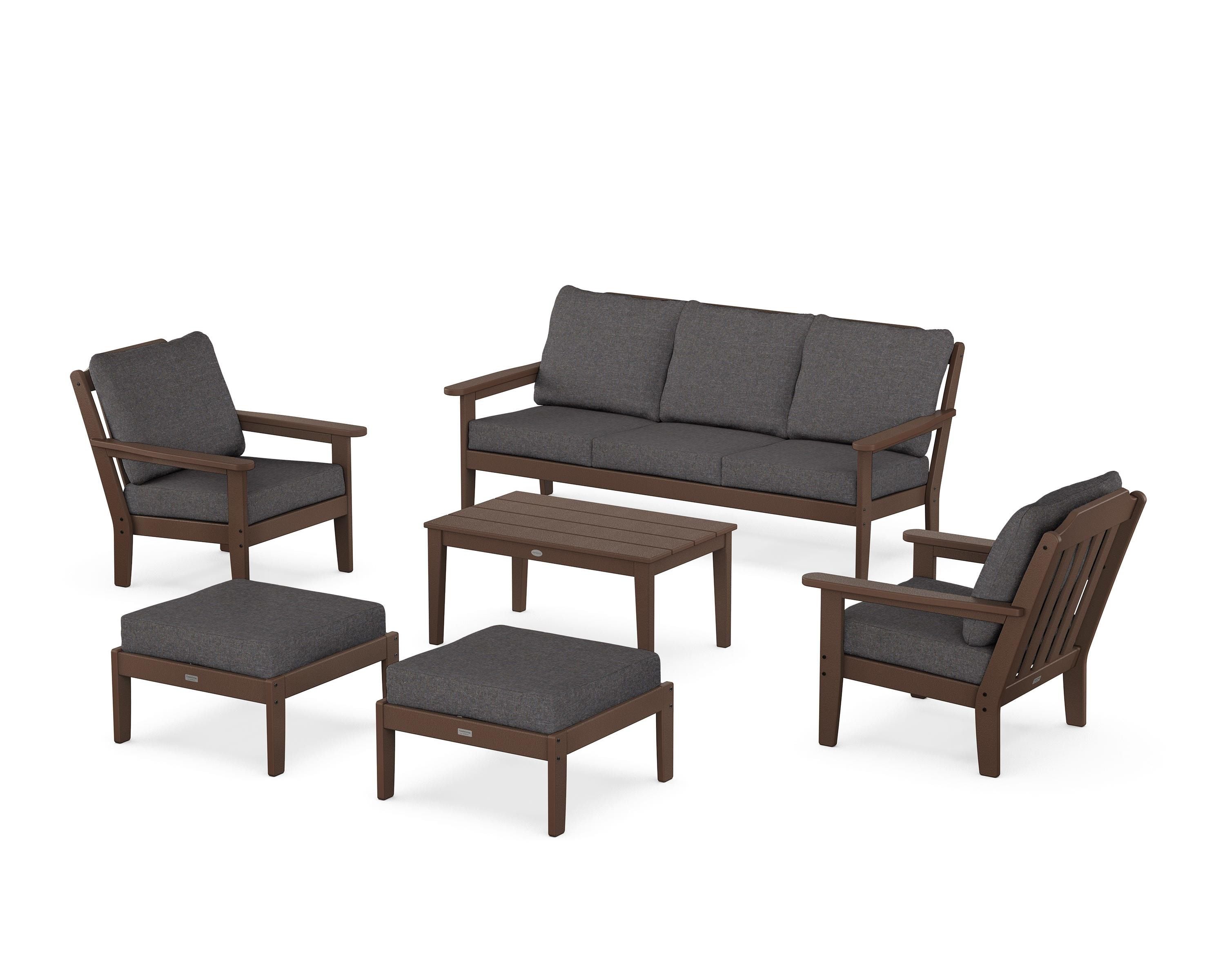 Country Living Cottage 6-Piece Lounge Sofa Set in Mahogany / Ash Charcoal